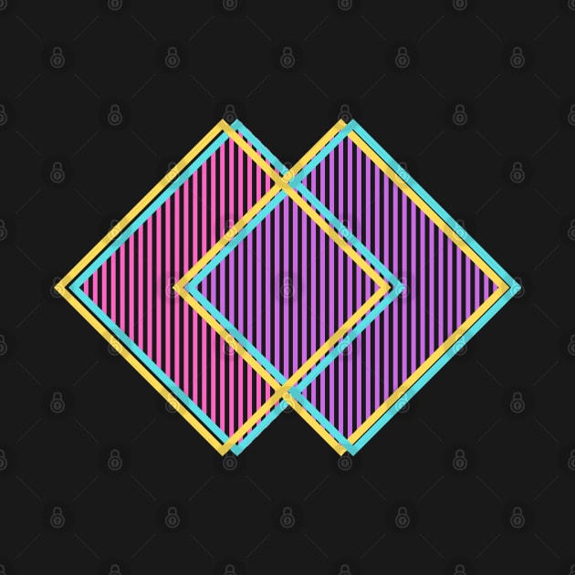 Techno Retro 80s - Striped Diamonds - Techno Abstract Geometrical Shapes by mareescatharsis