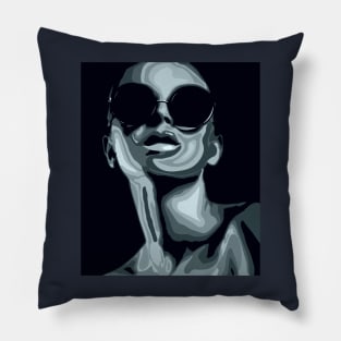 Unknown Stylish Girl in Sunglasses vector portrait Pillow