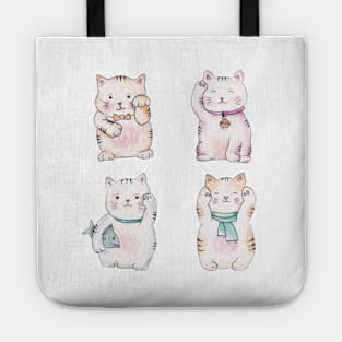 Maneki Neko - Watercolor Kawaii Japanese Lucky Cats Tote