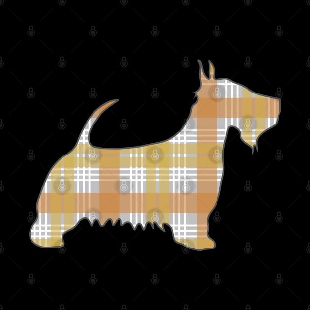 Metallic Gold, Silver and Bronze Tone Tartan Scottish Terrier Dog Silhouette by MacPean