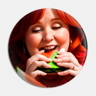 Redhead girl who loves watermelon Pin