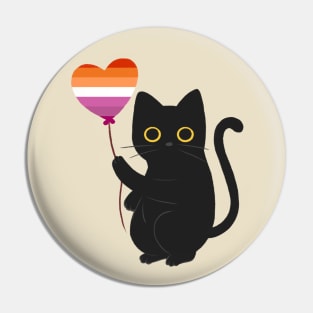 Black Cat Holding Lesbian Heart Balloon Pin