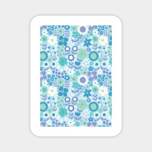 retro florals pattern, 70s groovy blue flowers, flower market, scandinavian florals, blue hues, purple, lilac Magnet