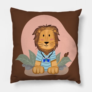 Cute Lion Illustration Capturing the Wild Pillow