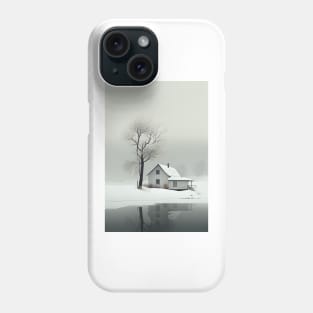 Scandi Winter Cottage with Tree Minimalist Art Print Phone Case