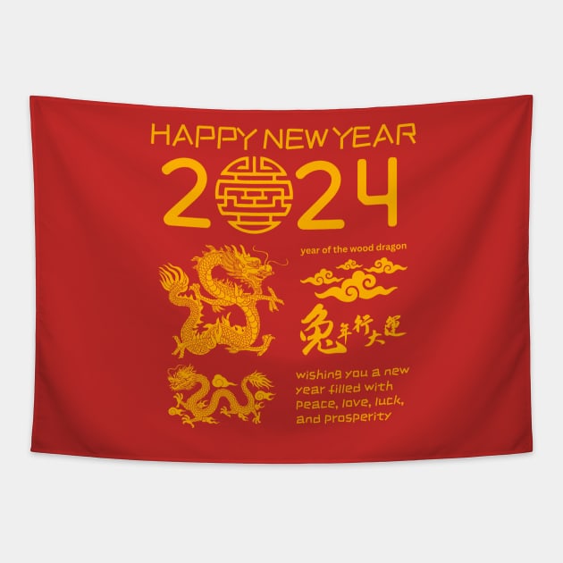 Happy Chinese Lunar New Year 2024 Wood Dragon Tapestry by soulfulprintss8