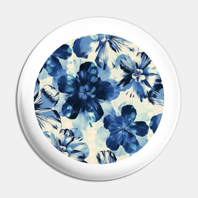 Shibori Inspired Oversized Indigo Floral Pin by micklyn