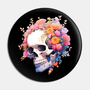 Bones And Botany Skull And Flowers Pin