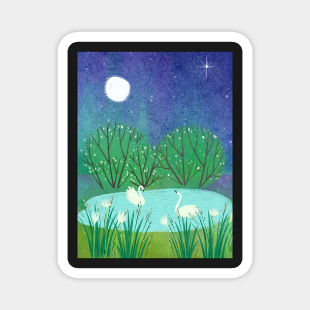 Peaceful Night Watercolor Nature Scene Magnet by JanesCreations