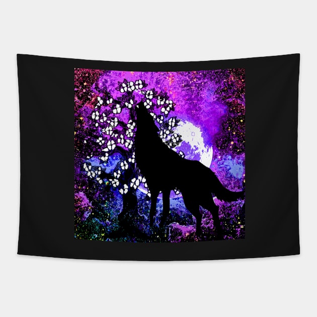 CELESTIAL WOLF OF THE NIGHT Tapestry by Overthetopsm