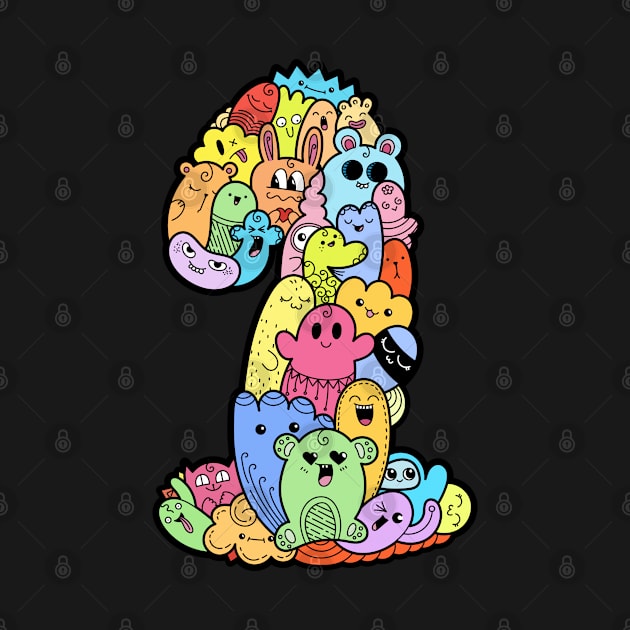 Number 1 one - Funny and Colorful Cute Monster Creatures by funwithletters