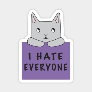 Cat Hates Everyone {Purple Sign) Magnet