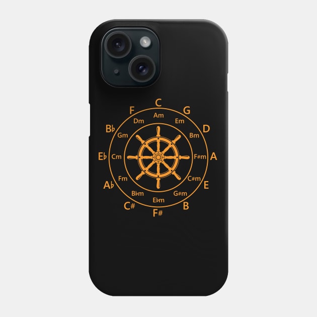 Circle of Fifths Ship Steering Wheel Orange Phone Case by nightsworthy