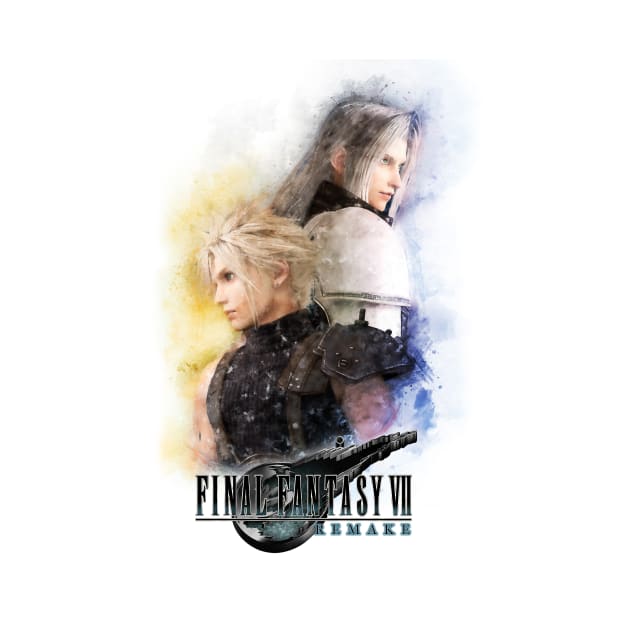 Watercolor portrait of Cloud Strife and Sephiroth by PetsArt