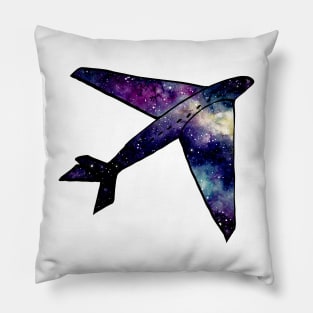 Watercolor Outer Space and Airplane Pillow