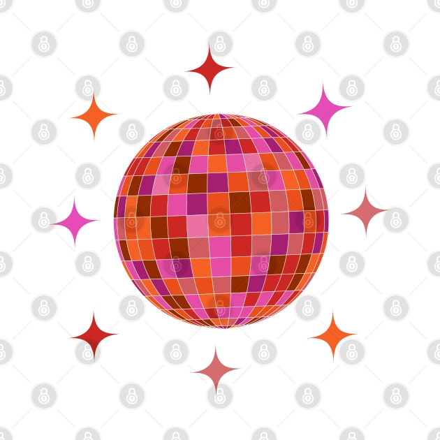 Groovy Disco Ball in pink and orange with stars by yasminepatterns