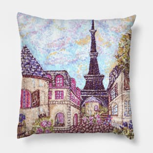 Paris Eiffel Tower Inspired Landscape Pointillism Pillow