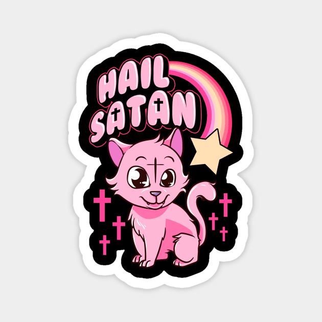 Hail Satan Cat Cute Rainbow Kitty Heavy Metal Pun Magnet by theperfectpresents