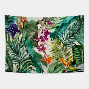 Elegant Tropical floral leaves and foliage botanical illustration, botanical pattern, tropical plants, beige  leaves pattern over a T-Shirt Tapestry