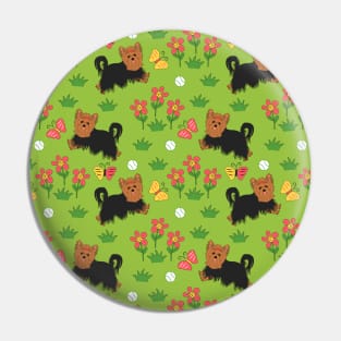 Yorkshire Terrier and Flowers Pin