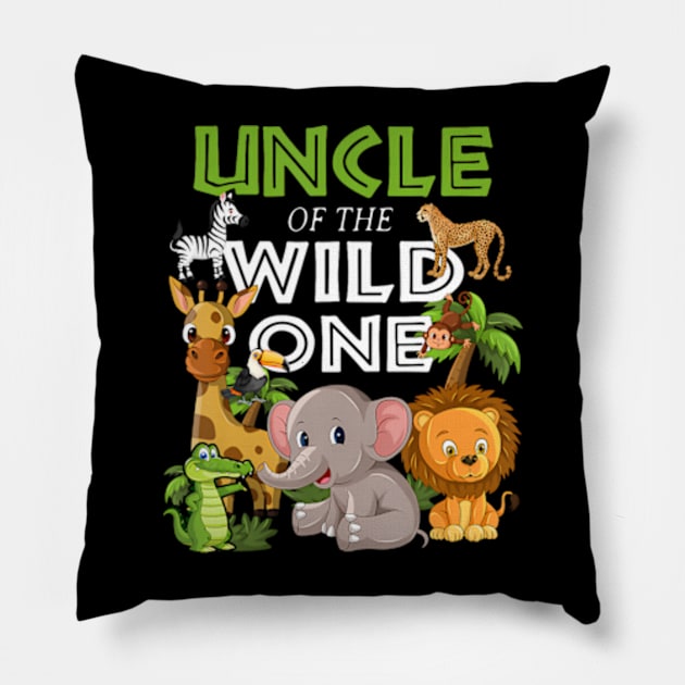 Uncle of the Wild One Zoo Birthday Safari Jungle Animal Pillow by Eduardo