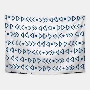 Navy Blue and White Modern Triangles and Arrows Pattern Tapestry