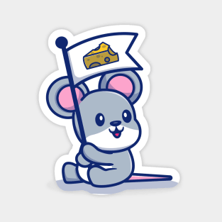 Cute Rat Mouse Hold Cheese Flag Magnet