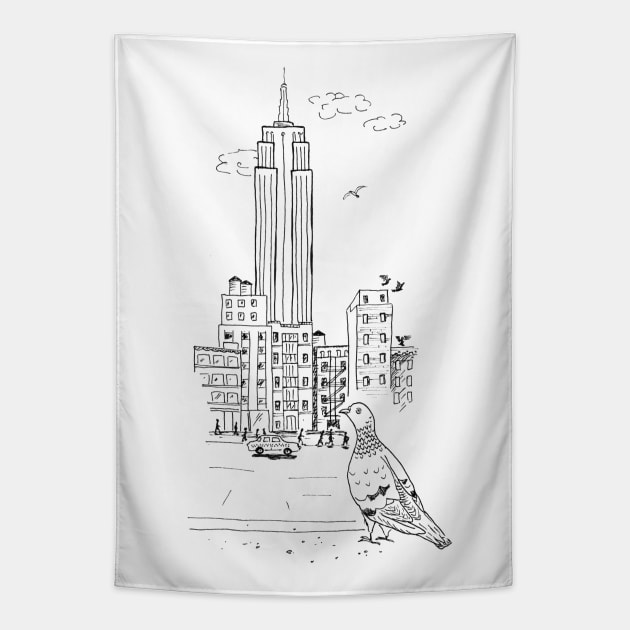 Empire State Pigeon Tapestry by Das Brooklyn