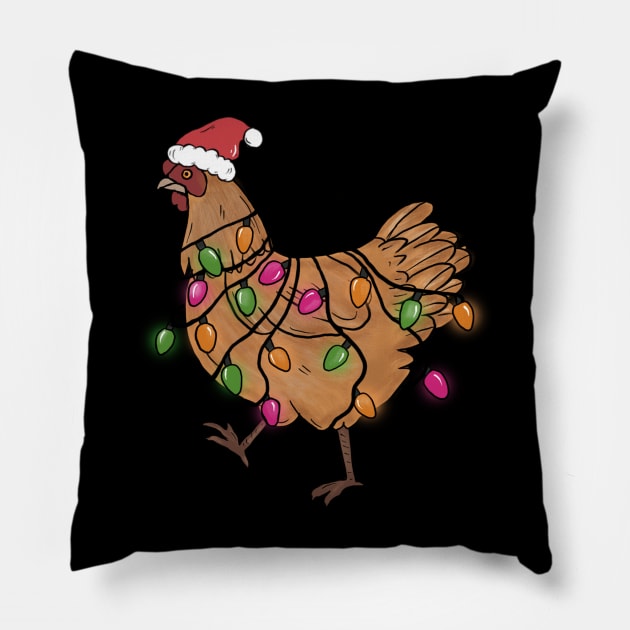 Chicken Christmas Lights Pillow by BadDesignCo