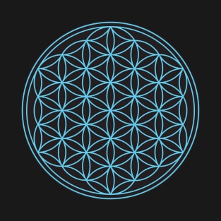 Flower of Life Blue on Black T-Shirt