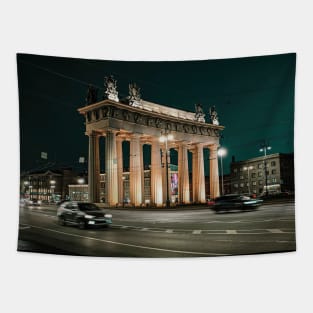 Moscow Triumphal Gate in the city of Saint Petersburg // Night photography Tapestry