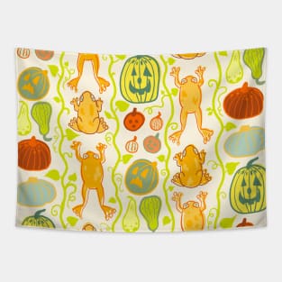 Cute Pumpkin Toadlets and Gourds Tapestry