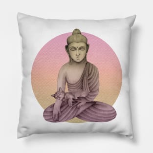 Buddha with cat 6 Pillow