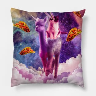 Cosmic Cat Riding Alpaca Unicorn Pillow