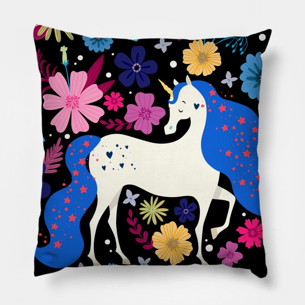 Retro Nature Unicorn Love Pillow by machmigo