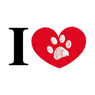 I love you text made of paw print red heart T-Shirt