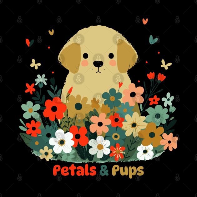 Petals and Pups | Cute little Puppy in a flower garden | Dog Lover Design by Nora Liak