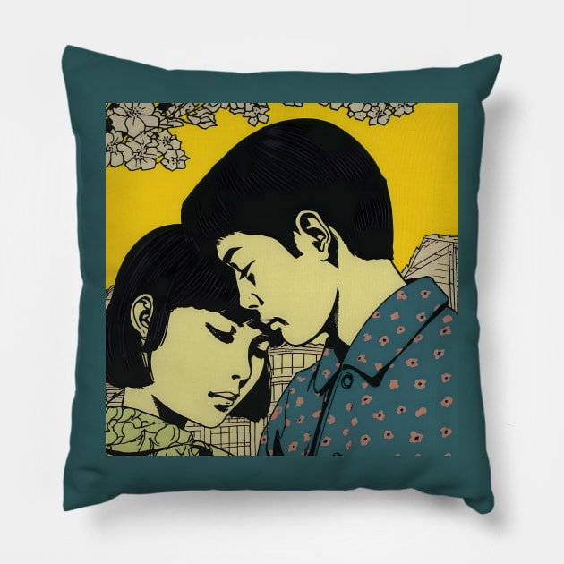 Brunet couple retro illustration Pillow by KOTYA