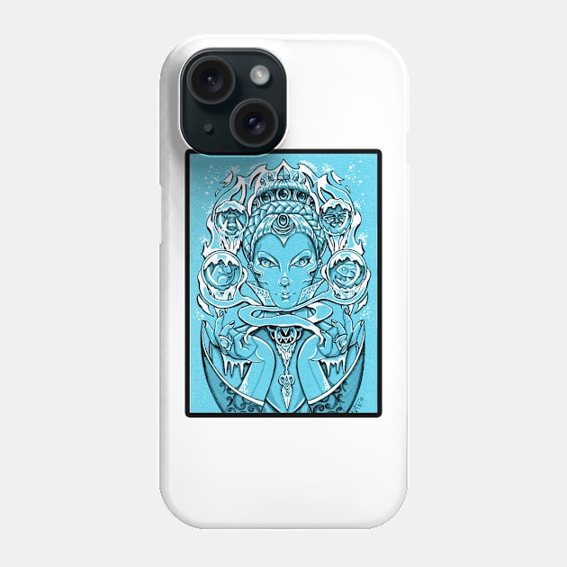 The Snow Queen - Blue Background, Black Outlined Version Phone Case by Nat Ewert Art