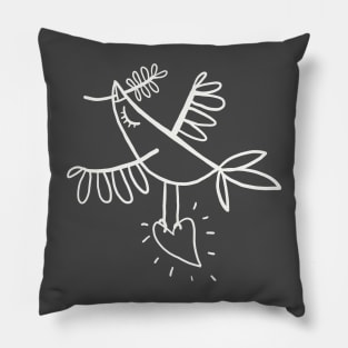 white flying dove of peace with heart Pillow