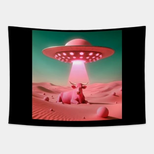 A cow and an ufo tshirt crewneck hoodie apparel pillow wall art magnet sticker mugg tote tapestry pin Tapestry