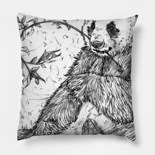 PANDA eating - pencil portrait Pillow