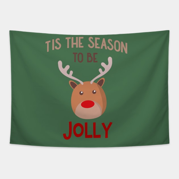 Tis The Season To Be Jolly Cute Christmas Reindeer Tapestry by BoogieCreates