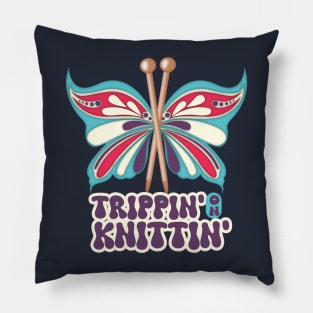 Trippy hippie butterfly knitting needles knitter yarn crafts Pillow