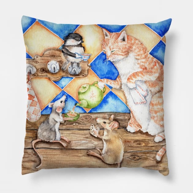 Cat Zoe's Tea Party Pillow by Goosi