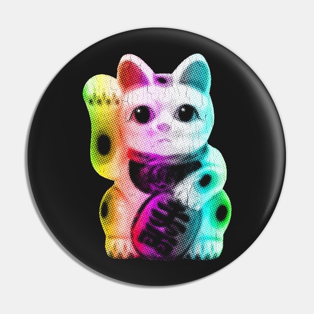 Pop Art Lucky Cat - Maneki Neko Pin by robotface