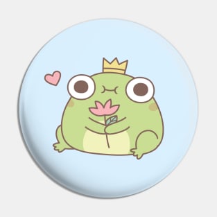 Cute Little Frog Prince Holding Flower Pin