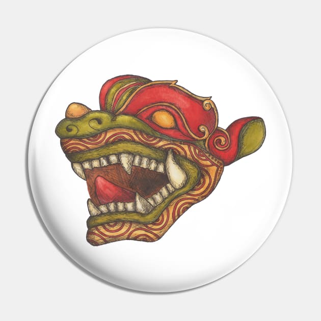 Dragon Dog (Red, Green and Gold) Pin by ArtyArtefacts