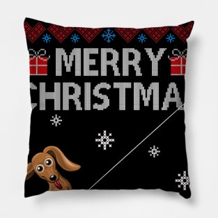 Merry Christmas Funny Naughty Dachshund Pillow