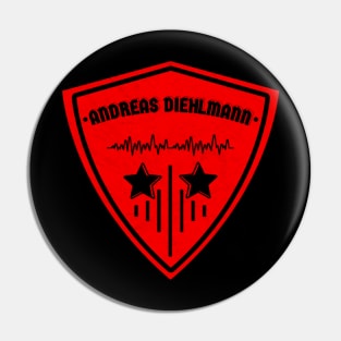 logo work with the addition of a cool name andreas diehlmann retro Pin